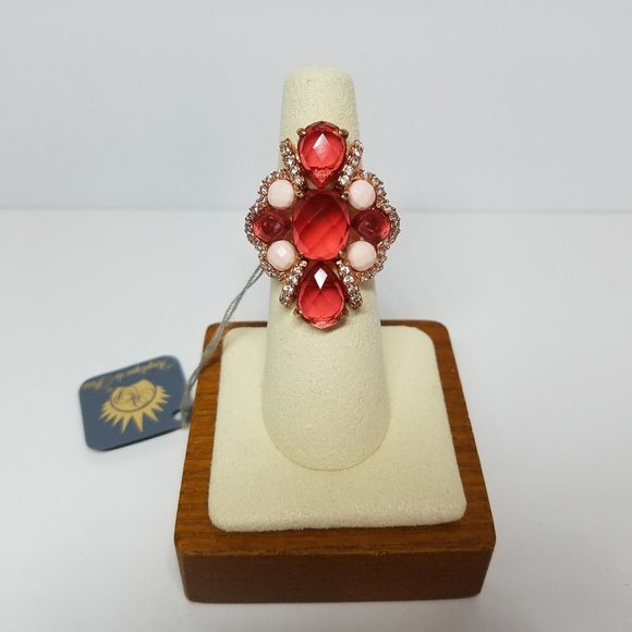 Angelique De Paris Women's Gold Plated Set of Long Red Earrings and Ring Size 6 - Picture 8 of 16